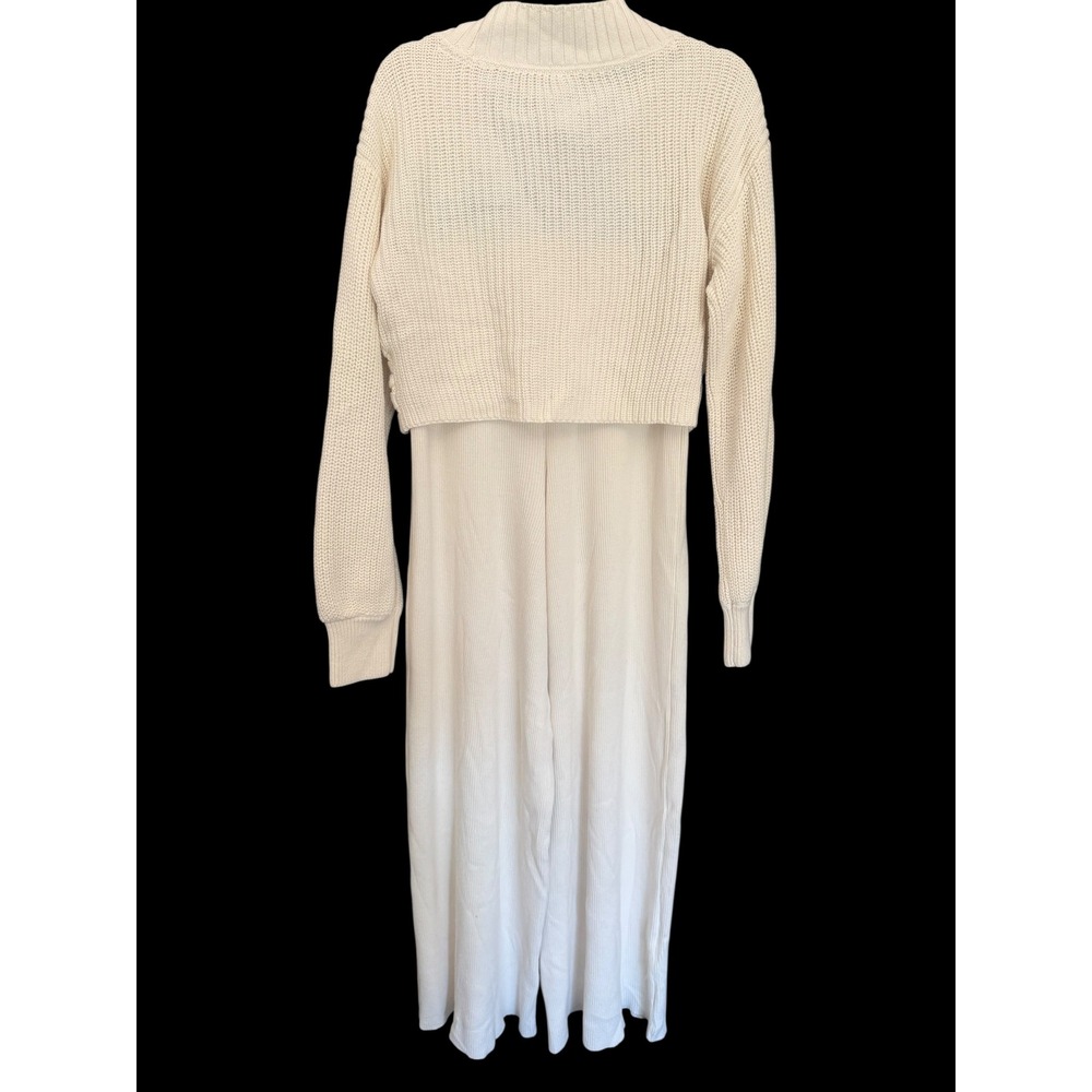 Free People Ivory Cable Knit Lounge Set XL Sweater + Ribbed Wide Leg Pants NWT - Picture 3 of 6